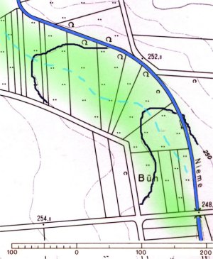 Projektziel: Teil - Rückverlegung des Quellbaches als Wiesenauebach in die Senke.